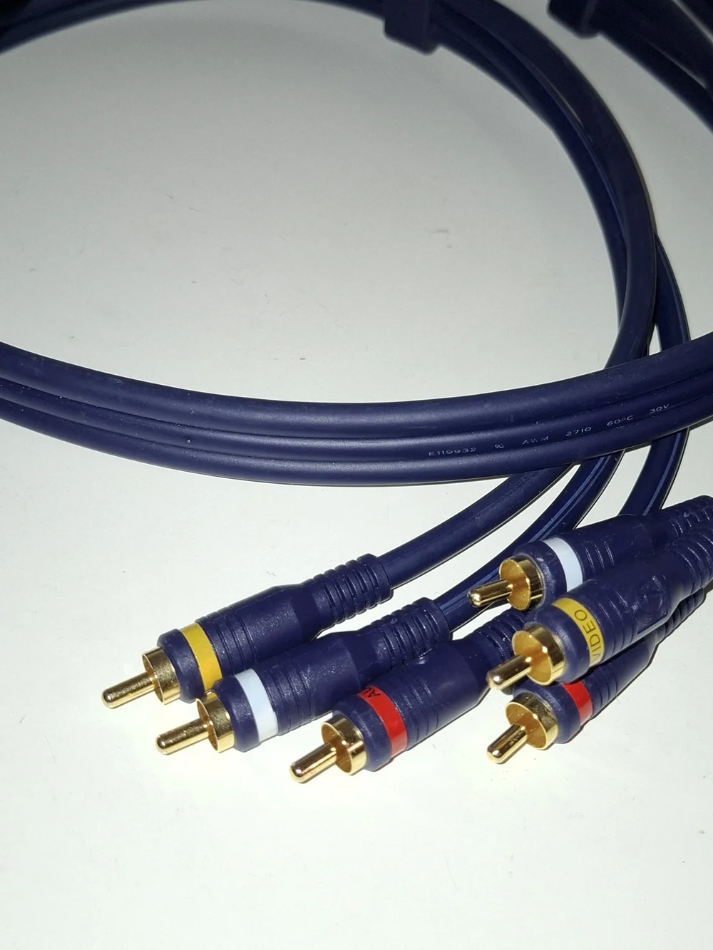 Vintage Blue RCA Component Audio/Video Cable with Gold Plugs